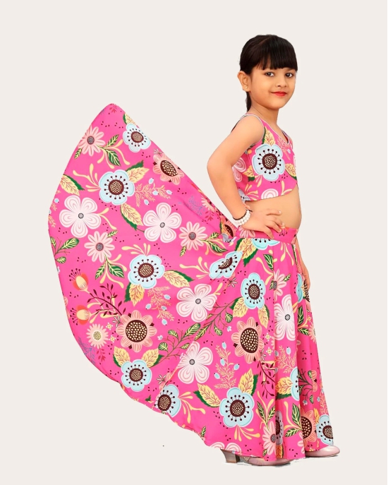 Kids Girls Sleeveless Rayon Top With Digital Printed Lehenga Set| Readymade | Suitable For Girls-Pink / 6 Years-7 Years