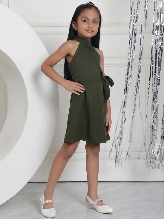 MINI & MING Girls Halter Neck Tie-Ups Fit & Flare Dress