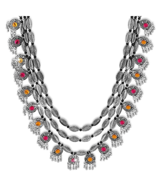 YouBella Fashion Jewellery Antique Oxidised Silver Plated Tribal Jewellery Necklace Earring Set for Women & Girls.(Valentine Gift Special). (Multi) - Silver