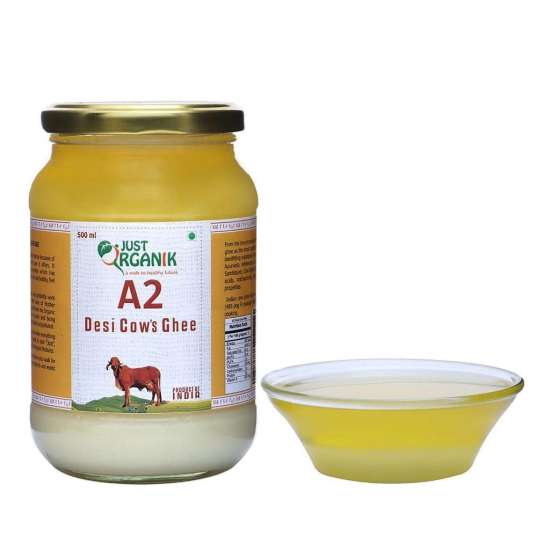 JUST ORGANIK, A2 Desi Cow Ghee 500ml | Lab Tested | 100% Organic | Glass Jar for Longer Shelf Life