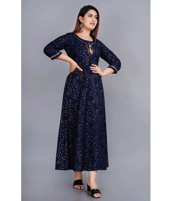 Smien Rayon Printed Anarkali Womens Kurti - Blue ( Pack of 1 ) - None