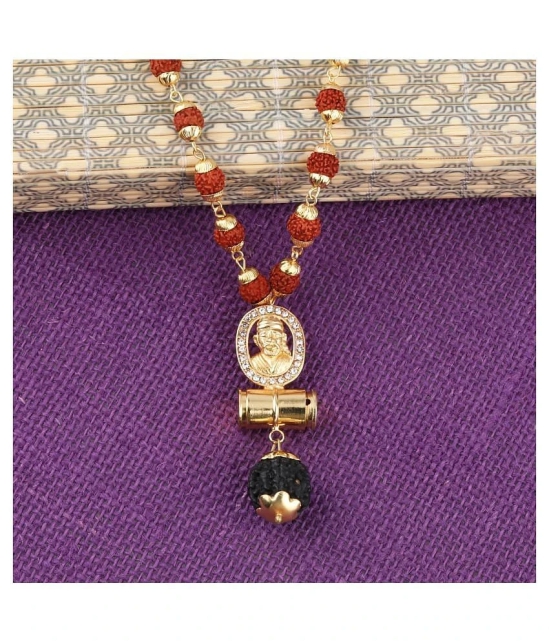 SILVER SHINE Gold Plated Traditional Rudraksh Mala SAI BABA Pendant Mala for Men and Women - Golden