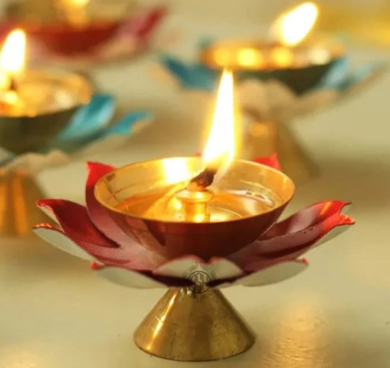 Brass Diyas for Pooja Room Lotus Shape Set of 6 with Gift Box Akhand Jyot Diya Deepak Set for Diwali Festival Gift Item