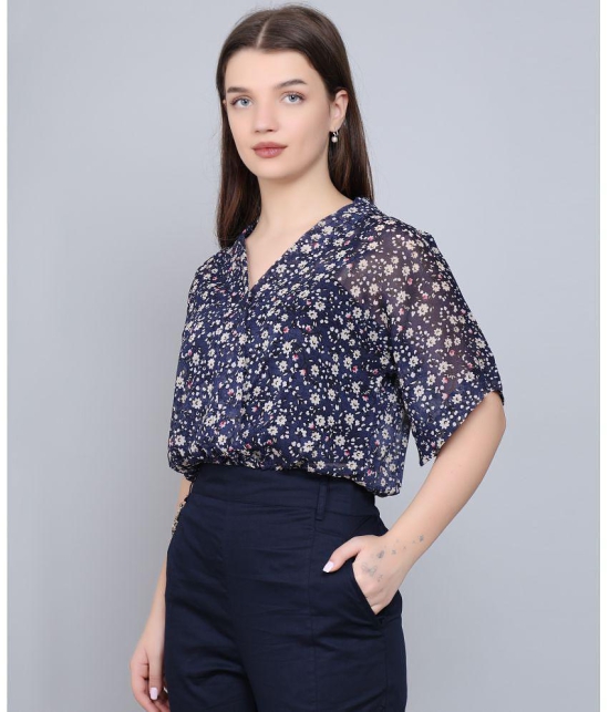 Baawri - Navy Blue Georgette Women's Crop Top ( Pack of 1 ) - None