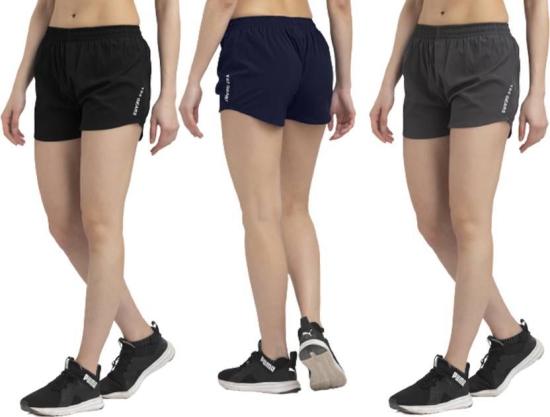 Pack of 3 Solid Women Black, Orange, Dark Blue Sports Shorts, Regular Shorts, Cycling Shorts, Night Shorts, Running Shorts