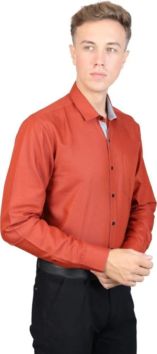 Supersquad Cotton Blend Regular Fit Full Sleeves Mens Formal Shirt - Orange ( Pack of 1 ) - None