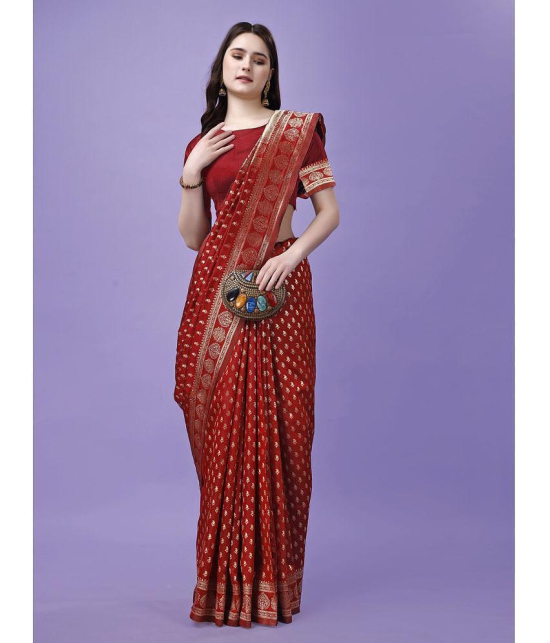 LEELAVATI Banarasi Silk Embellished Saree With Blouse Piece - Red ( Pack of 1 ) - Red