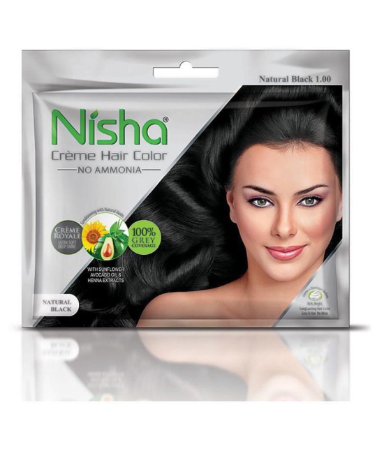 Nisha CREME HAIR COLOR Permanent Hair Color Black NATURAL BLACK 40 g Pack of 10