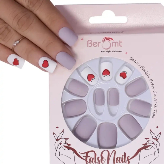 HEART PRINTED NAILS - (NAIL KIT INCLUDED)-Matte Gray