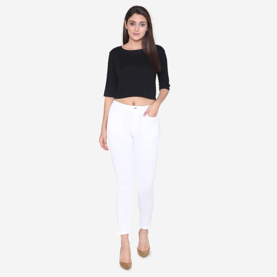 Women's  Cotton Stretchable Jeggings - White White XL