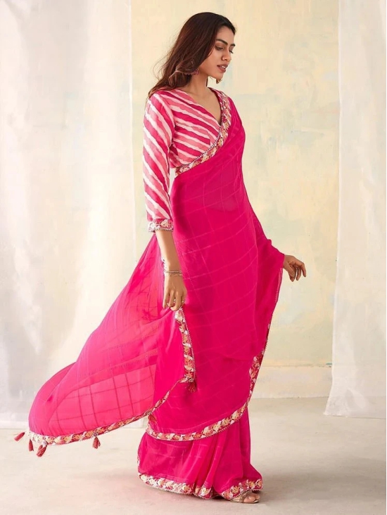 Gazal Fashions Georgette Printed Saree With Blouse Piece - Pink ( Pack of 1 ) - Pink