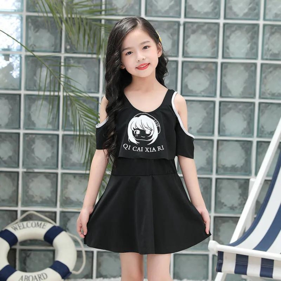 Girls swim dress with inbuilt shorts-Black / 2XL (10-12 yrs)