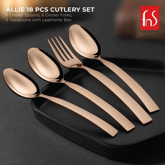 FnS Allie Stainless Steel Rose Gold Cutlery Set with Leatherite Box