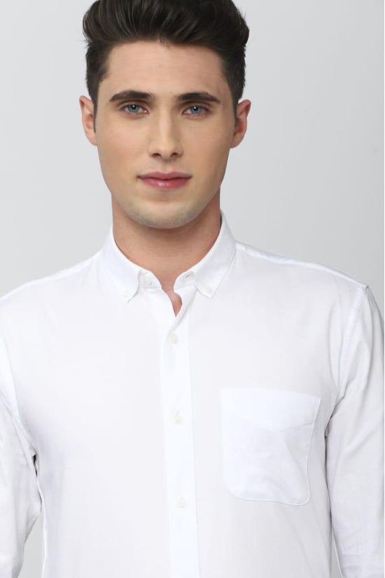 Men White Slim Fit Formal Full Sleeves Formal Shirt