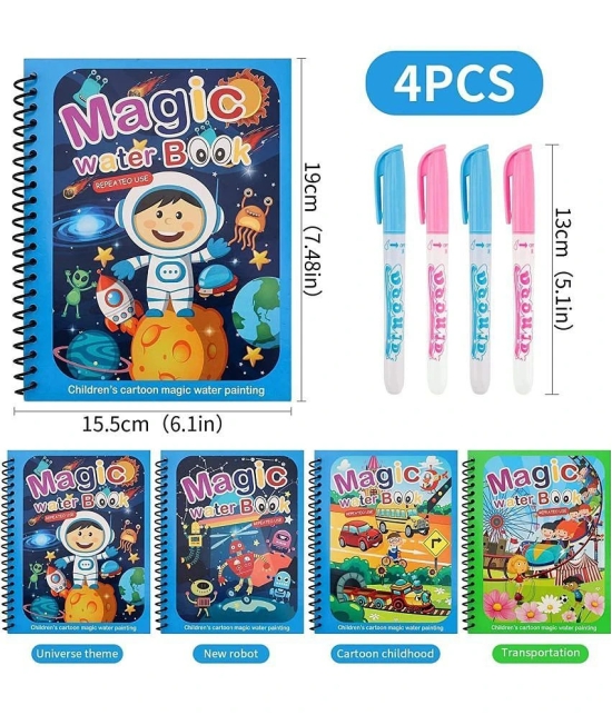 Water Colouring Books 4 Piece Magic Colouring Book Set Travel Activities Duplicate Book for Kids Reusable Drawing Book and Pen Set for Kids Toddlers Gift