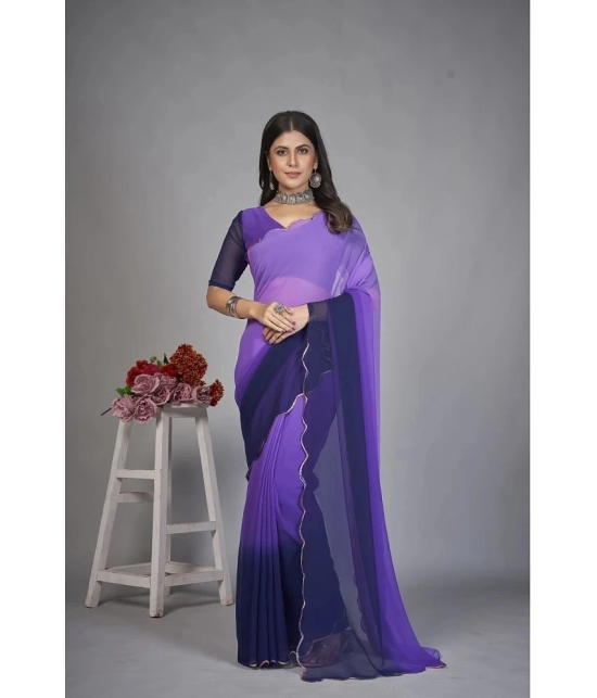 Apnisha Georgette Dyed Saree With Blouse Piece - Purple ( Pack of 1 ) - Purple