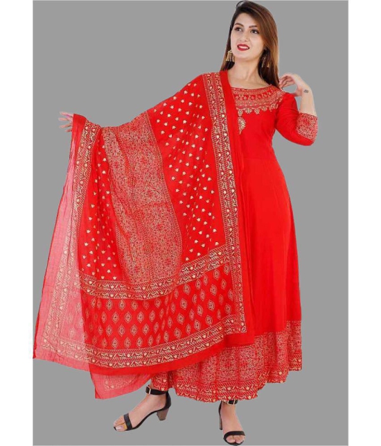 Smien Rayon Printed Anarkali Womens Kurti - Red ( Pack of 1 ) - None