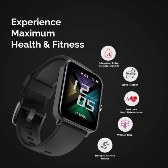 GOQii Newly Launched Smart Vital MAX HD Display Smart Watch with 5 lakhs Health Insurance & 1 lakh Life Insurance with SpO2, & Free 3 Months Personal Coaching