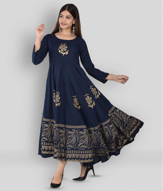 Lee Moda - Blue Rayon Women's Anarkali Kurti ( Pack of 1 ) - XXL