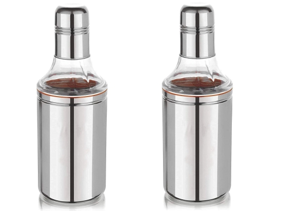 DYNAMIC STORE Dynore Stainless Steel 750 ml Of Oil Dispenser | Oil Dropper | Cooking Oil Bottle Pourers For Home- Set of 2