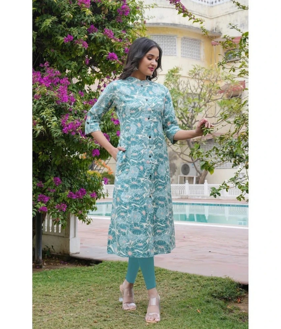 Vbuyz Rayon Printed Front Slit Womens Kurti - Blue ( Pack of 1 ) - None