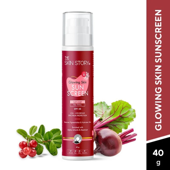 Glowing Skin Sunscreen SPF 30 PA++ With Alpha Arbutin & Beetroot No White Cast (40 GM)