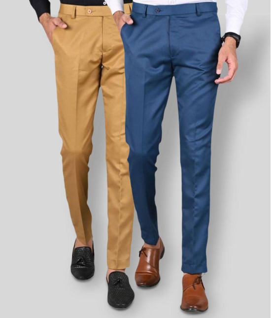 MANCREW - Blue Polycotton Slim - Fit Men''s Formal Pants ( Pack of 2 ) - None