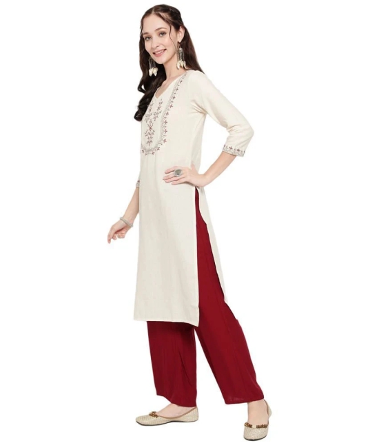 Antaran Cotton Blend Embroidered Straight Womens Kurti - White ( Pack of 1 ) - None