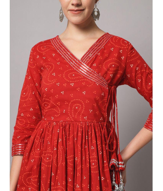 Kbz - Red Cotton Women''s Angrakha Kurti ( Pack of 1 ) - None