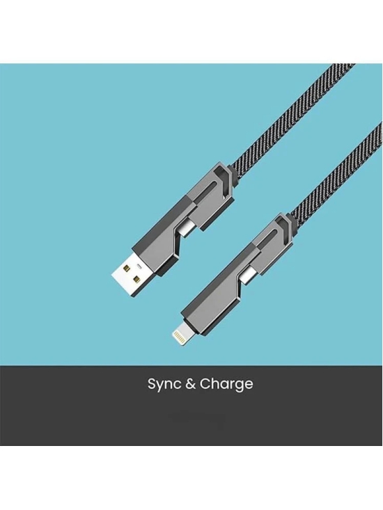 DIGIMATE Type C 1 m Braided 4 in 1 65W Fast Charging Cable;MFI Certified (1 Meter) (Compatible with Apple & Android, Black, One Cable) - Black