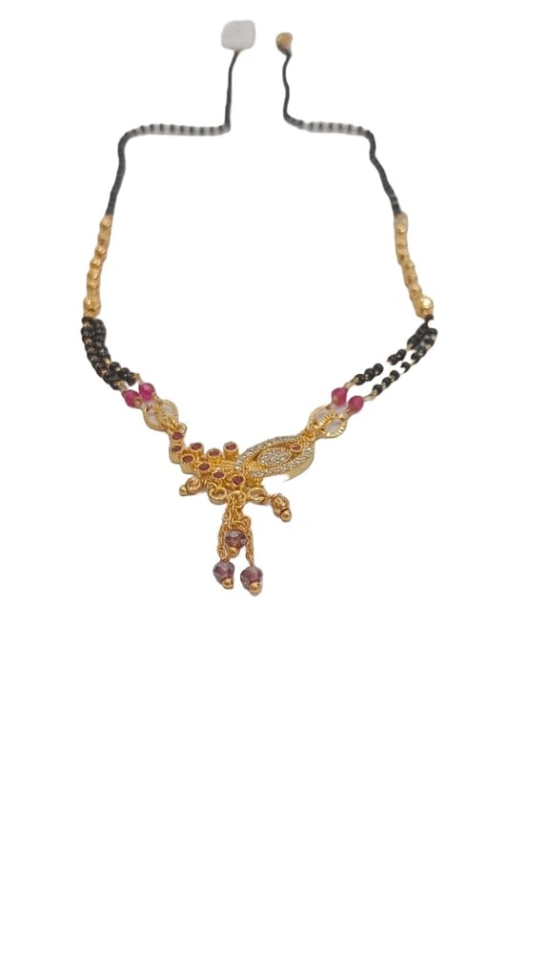 1 gm Gold Mangalsutra with Black Beads for Women