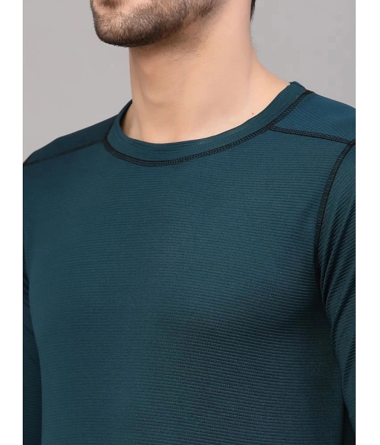 Rigo Polyester Slim Fit Self Design Full Sleeves Mens T-Shirt - Teal ( Pack of 1 ) - None