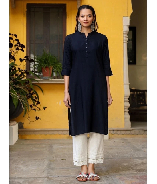 Juniper Rayon Solid Straight Womens Kurti - Navy Blue ( Pack of 1 ) - None