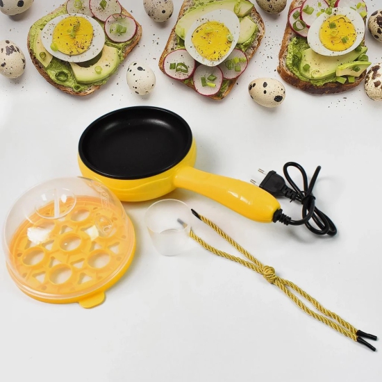 Multifunctional 2 in 1 Electric Egg Boiling Steamer Egg Frying Pan Egg Boiler Electric Automatic off with Egg Boiler Machine Non-Stick Electric Egg Frying Pan