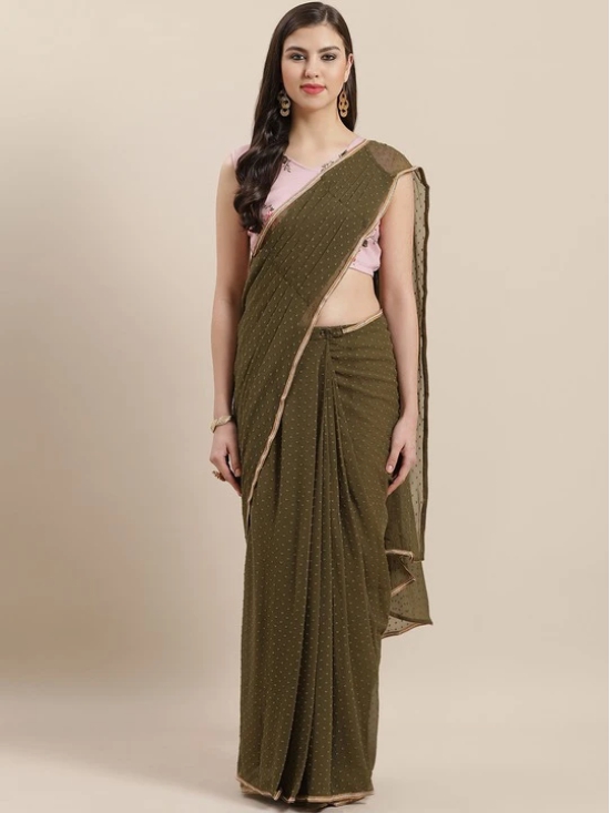 Olive Green Woven Design Ready to Wear Saree