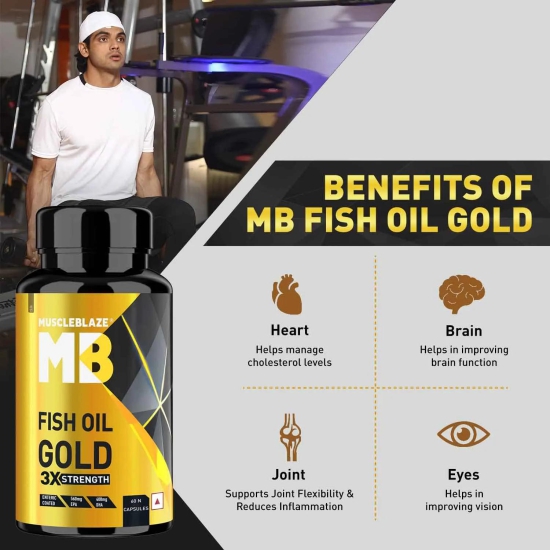 MuscleBlaze Omega 3 Fish Oil Gold 3x Triple Strength (EPA & DHA) - 1300 MG-60 Units