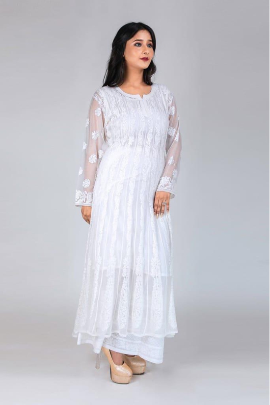 Ladies New Fashion Semi Georgette Hand Chikankari Kurti