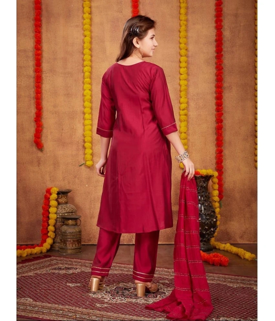 Aarika Maroon Silk Girls Kurta and Pant Set ( Pack of 1 ) - None