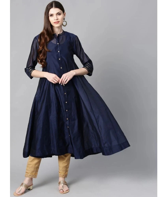 Juniper Chanderi Solid Anarkali Womens Kurti - Indigo ( Pack of 1 ) - None