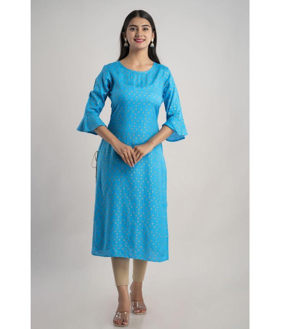 MAUKA - Blue Rayon Women''s Straight Kurti ( Pack of 1 ) - None