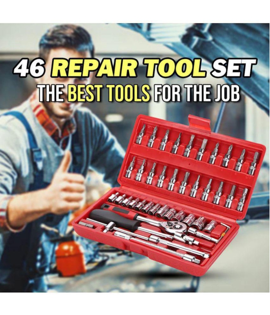 BLUE-46Pcs Wrench Socket Screwdriver Set For Car/Motorcycle & Home Repairing Tool Kit