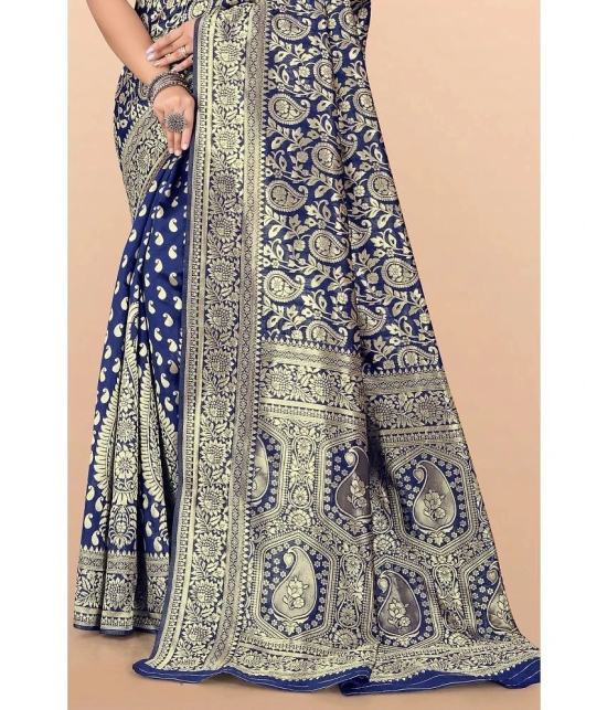 LEELAVATI - Navy Blue Banarasi Silk Saree With Blouse Piece ( Pack of 1 ) - Navy Blue