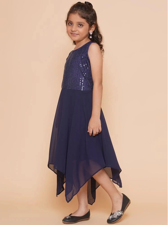 Arshia Fashions - Blue Georgette Girls Asymmetric Dress ( Pack of 1 ) - None