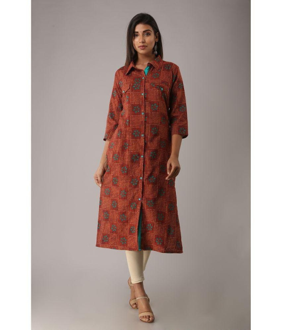 MAUKA - Red Cotton Women's Front Slit Kurti ( Pack of 1 ) - None