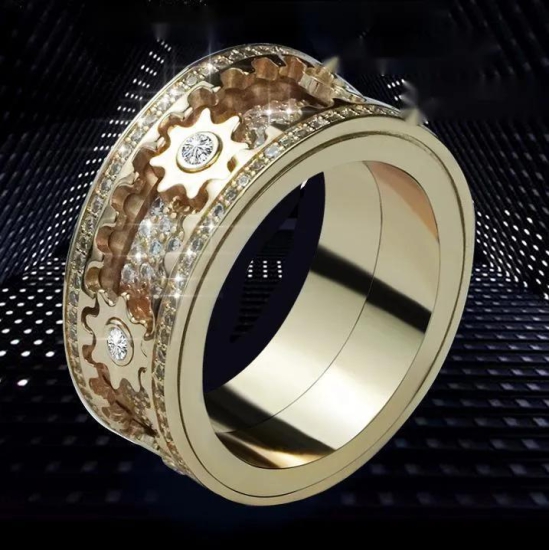 Inlaid stone inlaid with gypsophila diamond gear rotating men and women vibrato the same ring-Rose Gold / Number6