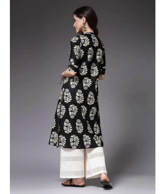 Stylum Rayon Printed Front Slit Womens Kurti - Black ( Pack of 1 ) - None