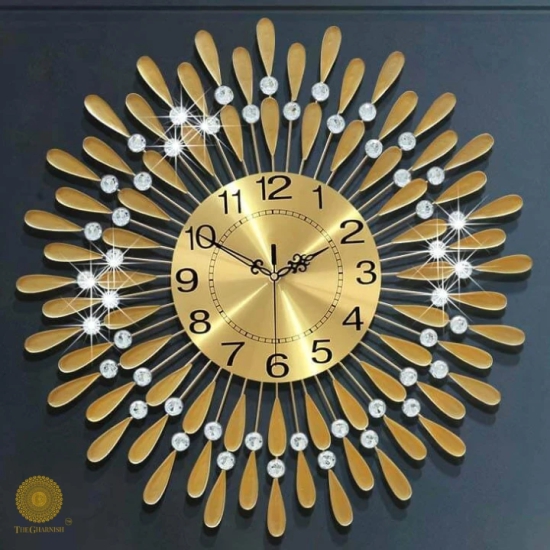 Diamonds Metallic Wall Clock ( Dia 24 x 24 Inches )-Gold