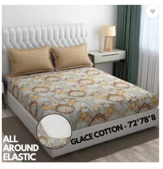 Glace Cotton All Around Elastic Fitted Bedsheet with 2 Pillow Covers - 72x78