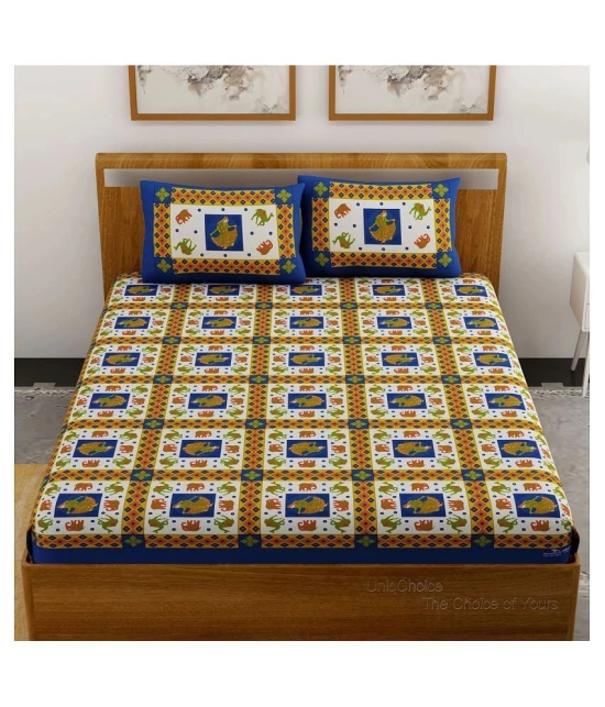 Uniqchoice Cotton Double Bedsheet with 2 Pillow Covers - Blue