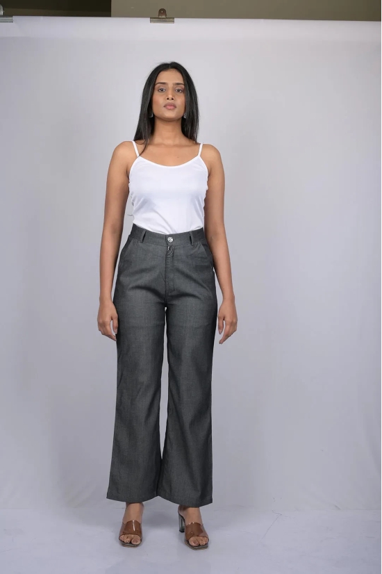 women pant for women western wear party wear Stylish Dark Grey Cotton Denim Silk  Pant (OTL-PNT-1004)-Grey / XXL